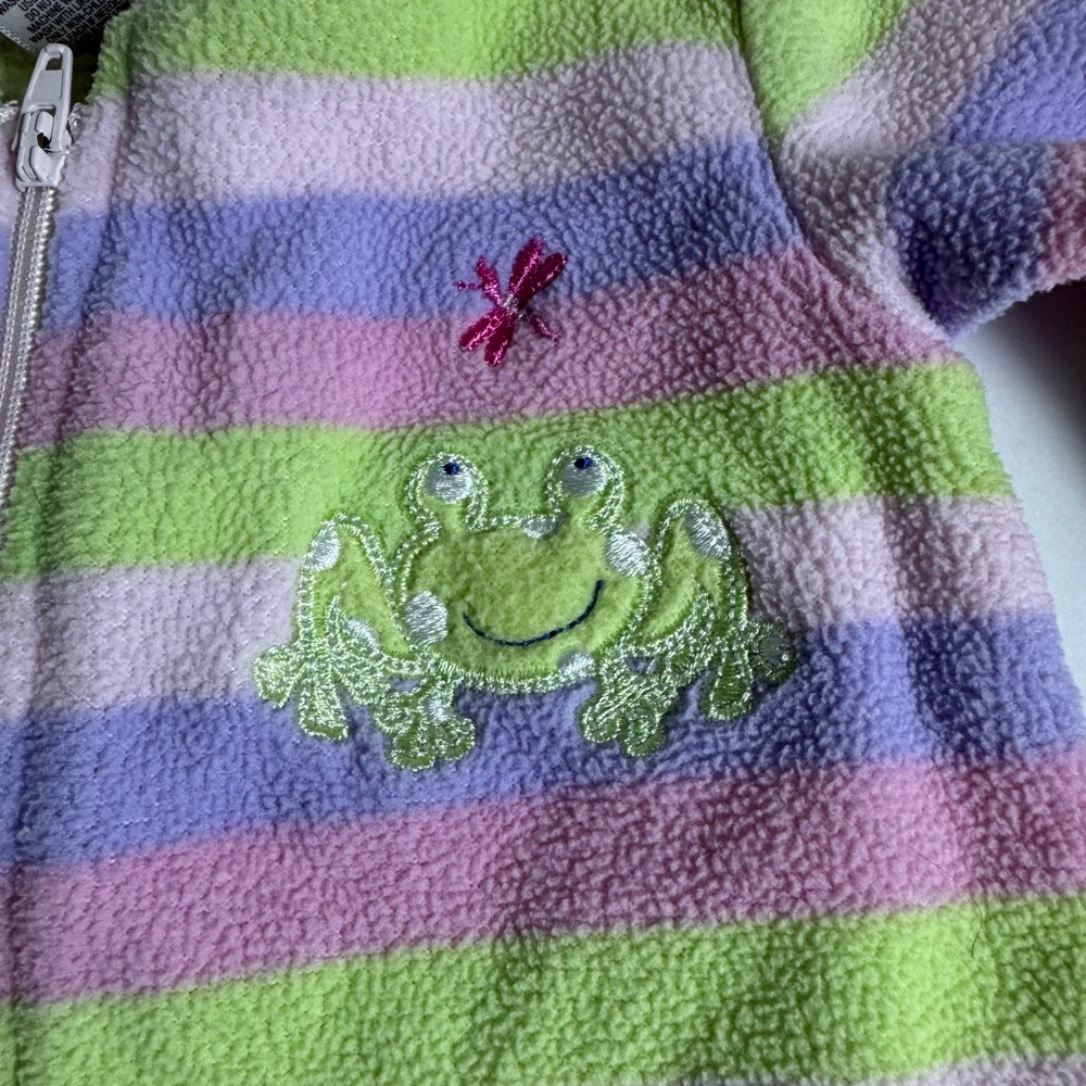Little Me Baby Girls 12M Fleece Footed Sleeper Pink Purple Green Striped Frog